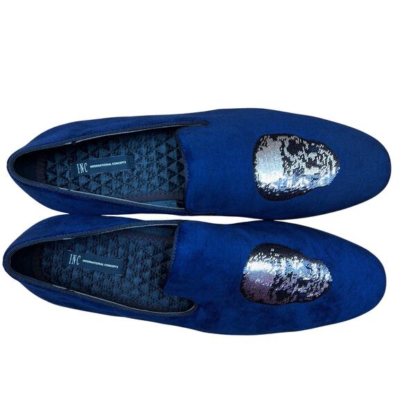 Inc Nova Sequin Skull Graphic Blue Velvet Loafer Mens 13M Slipper Shoes main image 5